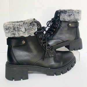 Wanted Quicksand Faux Fur Trimmed Streetwear Combat Chunky Booties Black Size 9